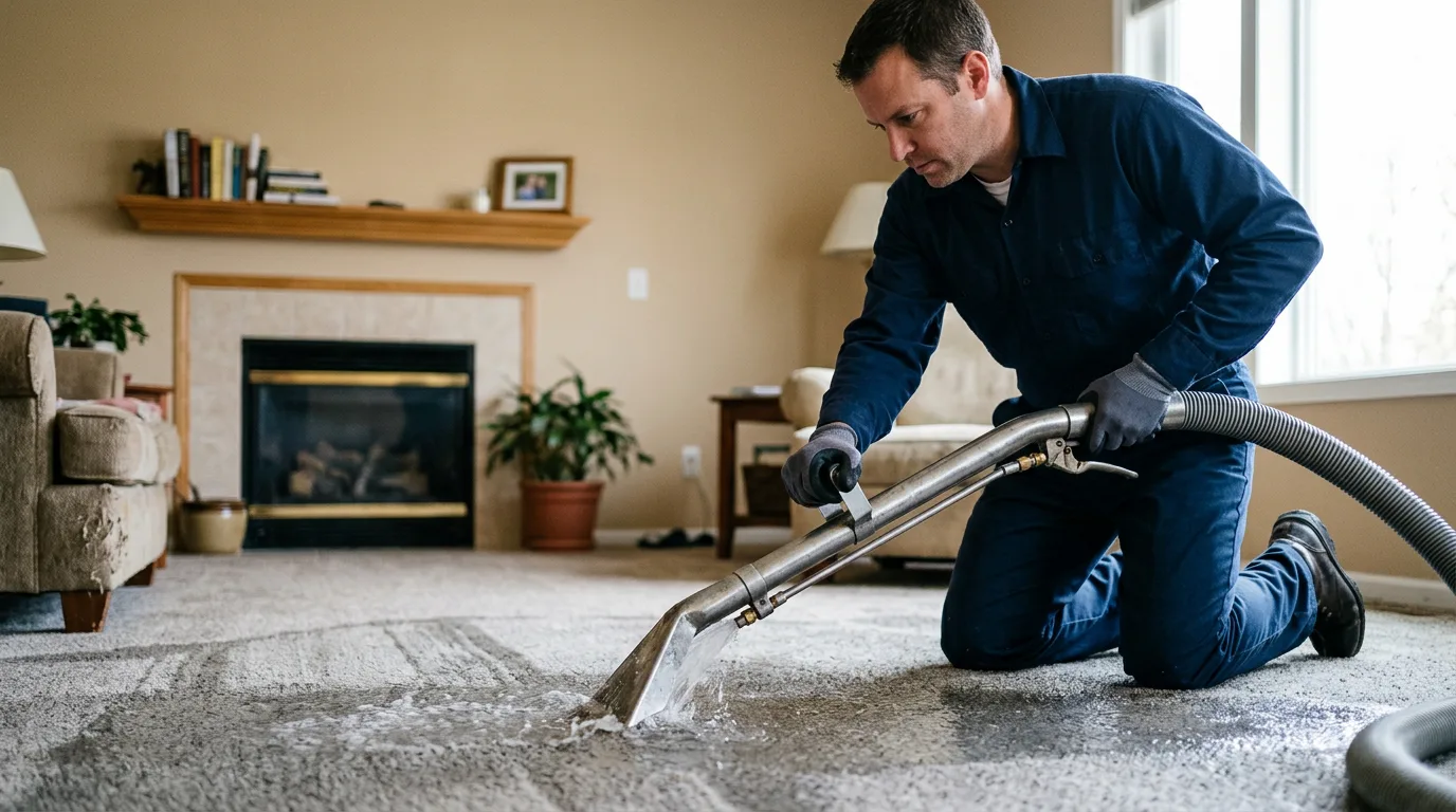 Water damage restoration technician working near Burlington, MI